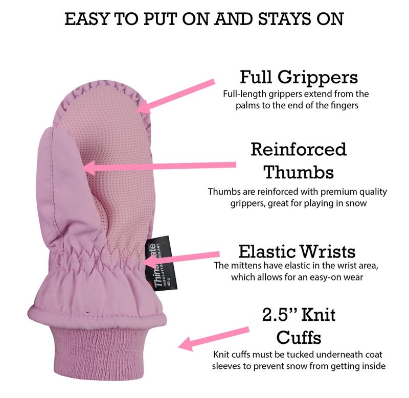 N'Ice Caps Kids Waterproof Snow Mittens Cold Weather Thinsulate Insulated (Pink, 1-2 Years) - Image 5